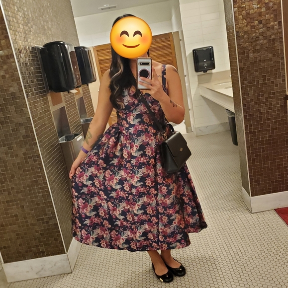 Lulu's Navy and Pink Floral Midi Dress - Picture 5 of 5